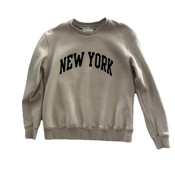 Denim Flower Ricky Singh New York Graphic Crew Neck Sweater Men’s Medium Cream - Picture 1 of 7